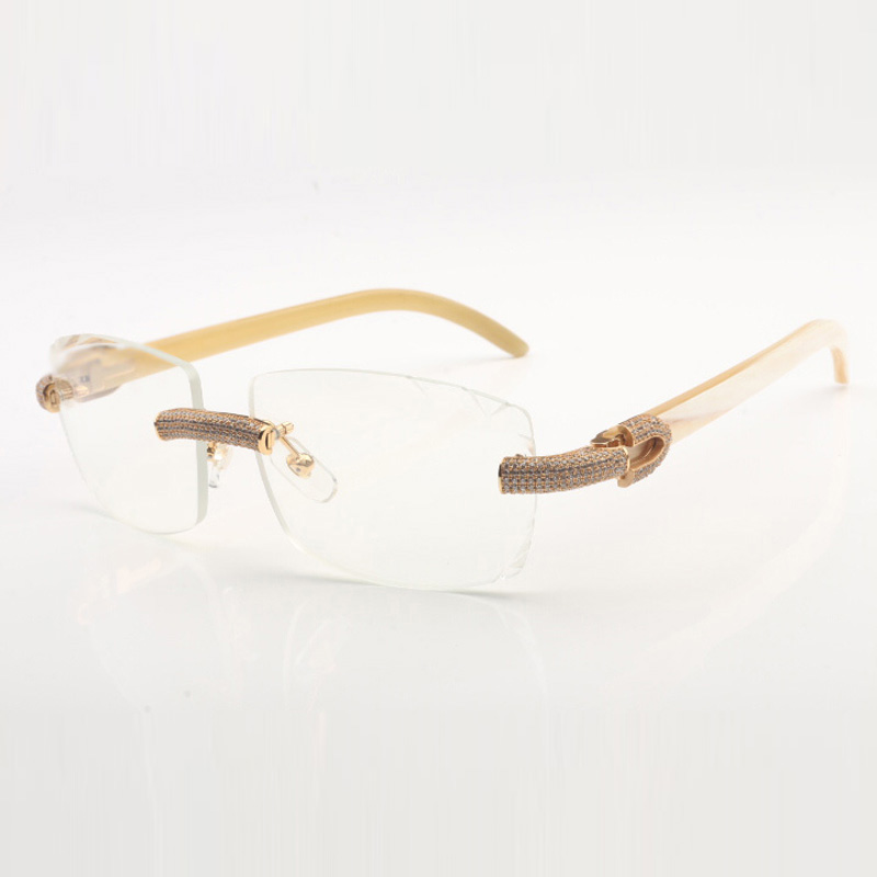 Micro-paved diamonds Buffs sunglasses frames 3524015 with natural buffalo horn legs and 57 mm clear cut lens
Micro-paved diamonds Buffs sunglasses frames 3524015 with natural buffalo horn legs and 57 mm clear cut lens