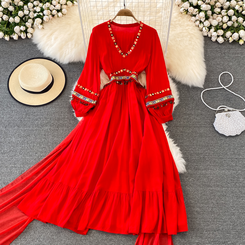 Red New Casual Autumn Women Casual Dresses Solid Slim Full Lady Dress A Line V Neck Chiffon Pullover High Waist Mid-Calf 2022
Red New Casual Autumn Women Casual Dresses Solid Slim Full Lady Dress A Line V Neck Chiffon Pullover High Waist Mid-Calf 2022