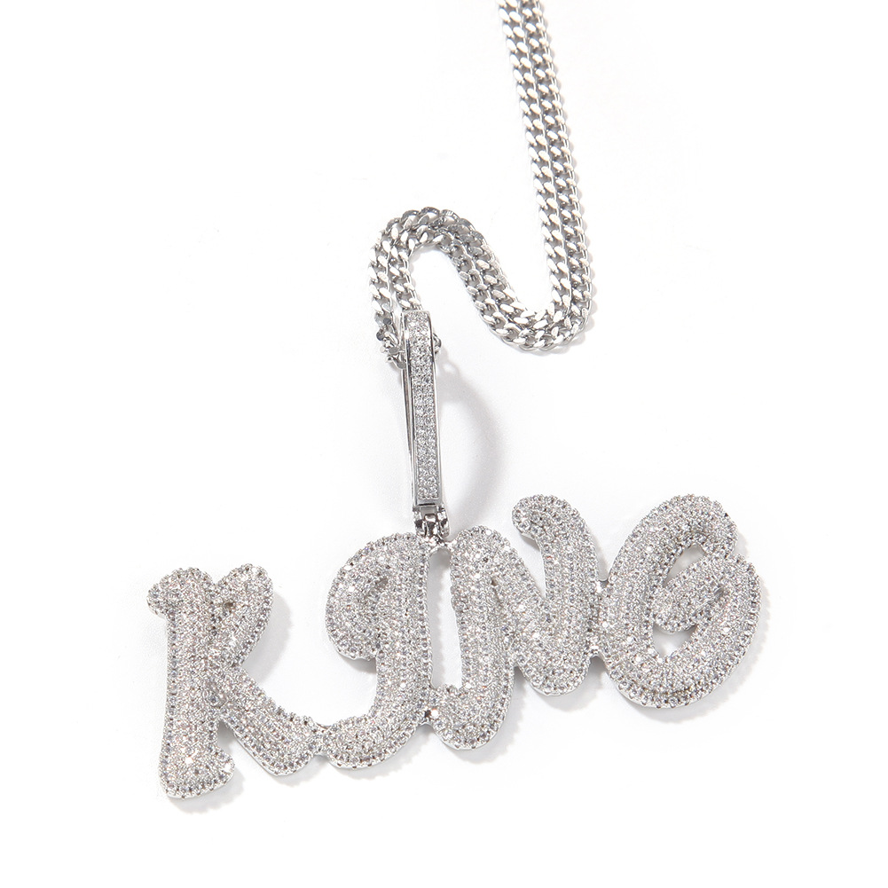 Custom Letters Name Pendant Necklace Charm Bling Iced Out Zircon Real Gold Plated For Men Women Jewelry