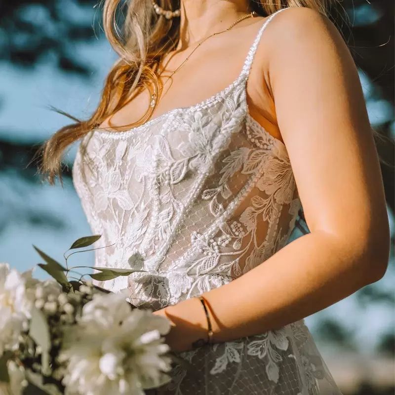 Boho Gorgeous Wedding Dresses Bridal Gown Lace Applique Tulle Sleeveless Spaghetti Straps Sweep Train A E Custom Made Vestido De Novia Plus Size