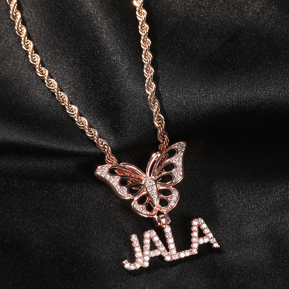 TopBling Custom Pendant Name Charm Letter Butterfly 18k Real Gold Plated For Men Iced Out