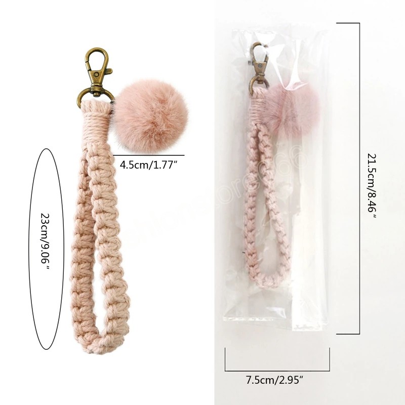 Macrame Woven Handmade Key chains Ornament Fur Ball Wrist Strap Keyring Personalized Car Keychain Keys Holder For Women