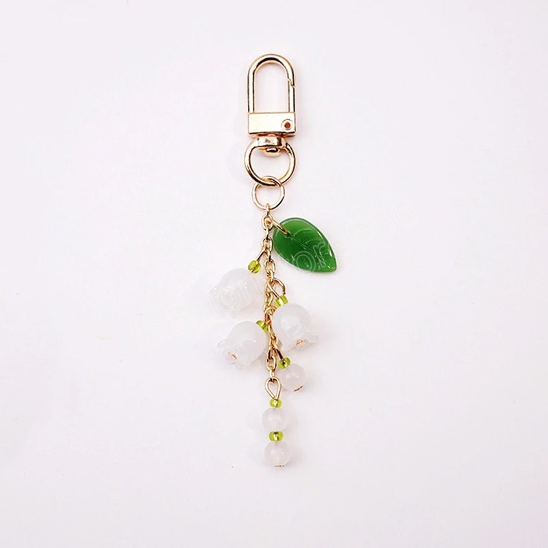 Creative Glass Lily of the Valley Key Chain Lanyards For Keys Bag Decor Hang Rope Flower Mobile Phone Strap Phone Charm Gifts