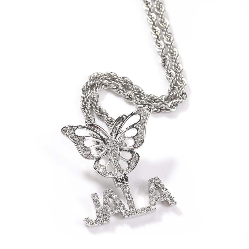 TopBling Custom Pendant Name Charm Letter Butterfly 18k Real Gold Plated For Men Iced Out