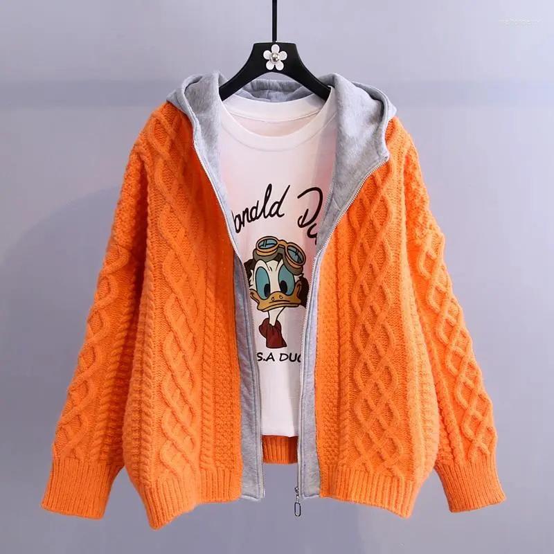 Women's Knits Spring Autumn Long Sleeve Sweater Cardigan Coat Women Korean Fashion Casual Knitted Female Hooded Jacket Zipper Blue
