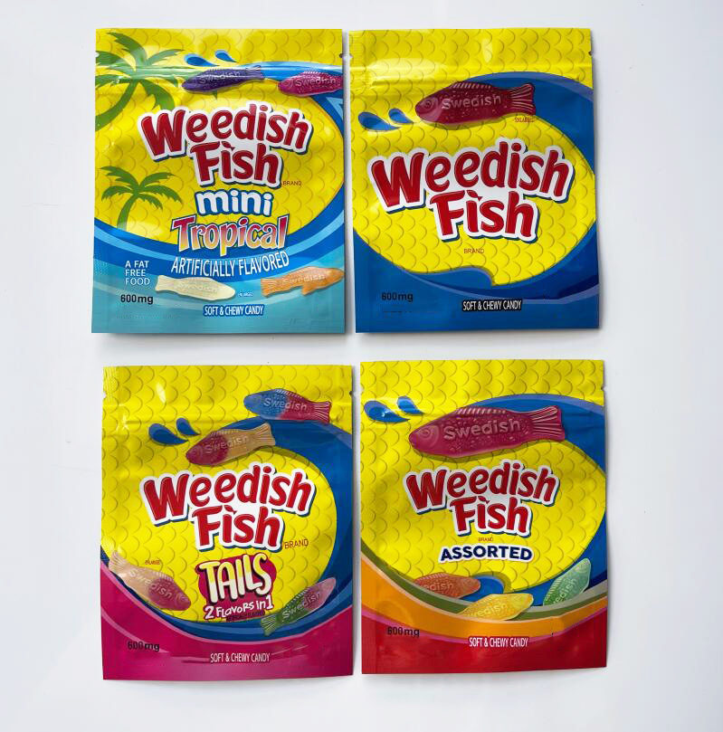 Gummy edibles weedfish packaging bags 600 mg soft chewy candy glossy film zip lock plastic mylar bag
Gummy edibles weedfish packaging bags 600 mg soft chewy candy glossy film zip lock plastic mylar bag
