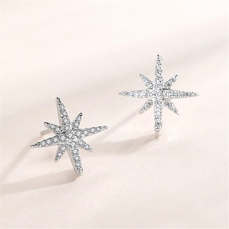 Meter Character Stud Earrings: Sterg Sier, White Sapphire CZ Dias