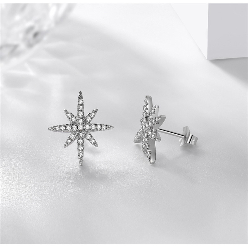 Meter Character Stud Earrings: Sterg Sier, White Sapphire CZ Dias