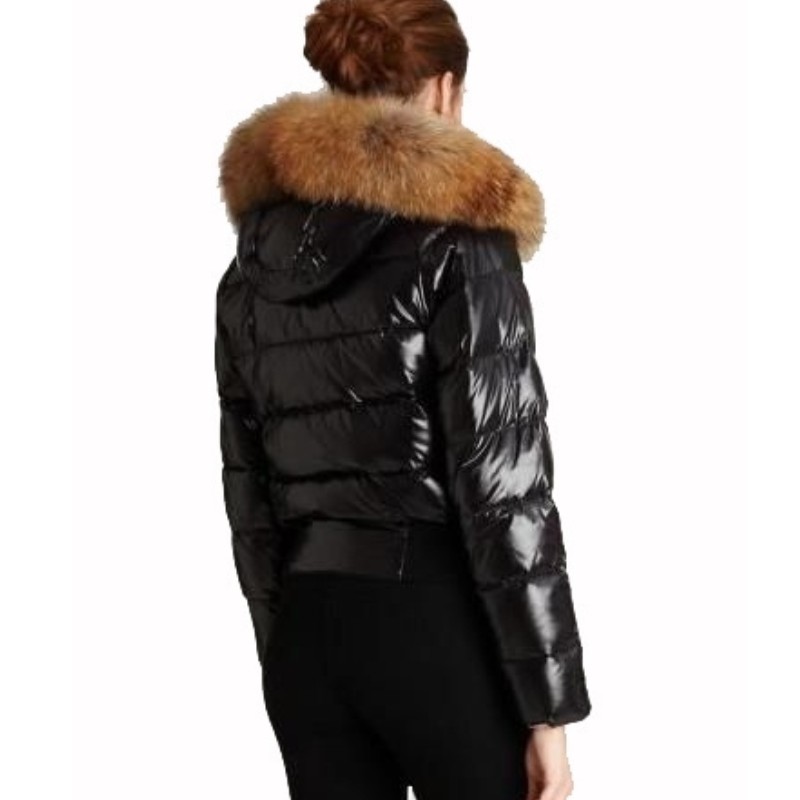 Women's Black Puffer Down Jacket Fur Hood Warm Winter Coat With Pockets - view 6