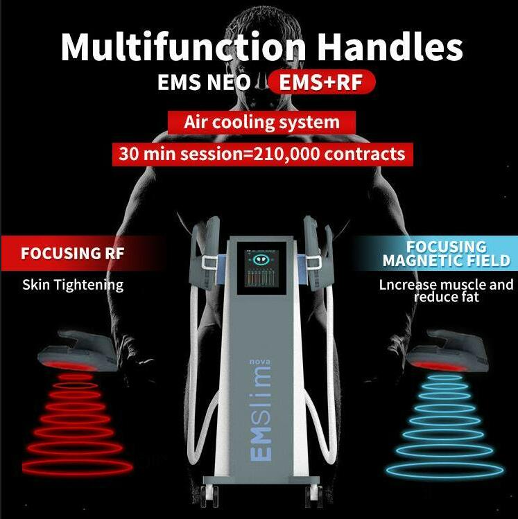 11 tesla EMslim RF machine shaping EMS muscle stimulator electromagnetic high intensity body and arms beauty equipment 2 or 4 handles can work at the 