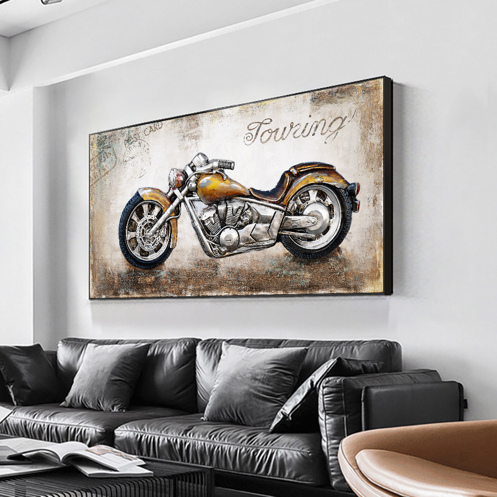 Abstract 3D Retro Motorcycle Oil Painting Printed On Canvas Motor Posters And Prints Wall Art Picture For Home Decoration