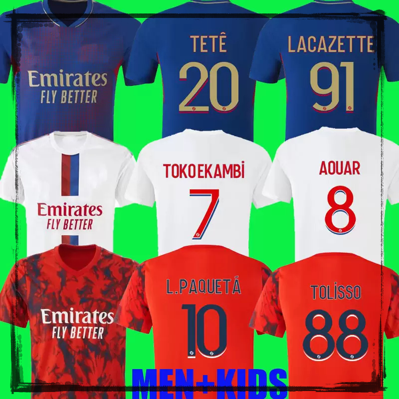 Fans player 22 23 Maillot Lyon Soccer Jersey 2022 2023 TOKO EKAMBI CHERKI AOUAR HOME away L PAQUETa DEMBELE Tagliafico TOLISSO Kadewere TETE fourth football shirts