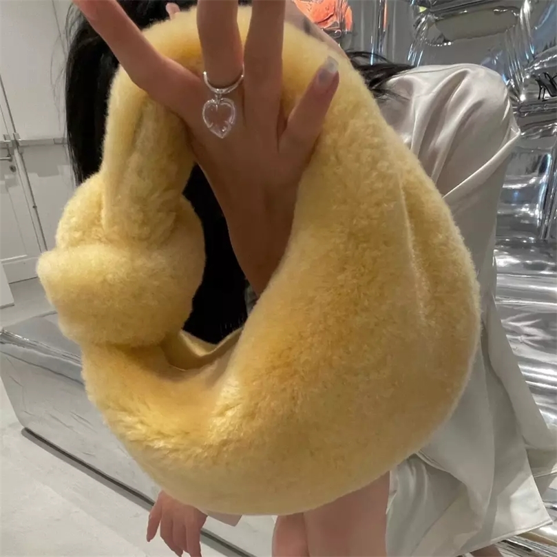 Evening Bags Fashion Big Knot Handle Women Handbags ner Faux Fur Small Tote Bag y s Soft Plush Lady Hand Bags Warm Winter R250317