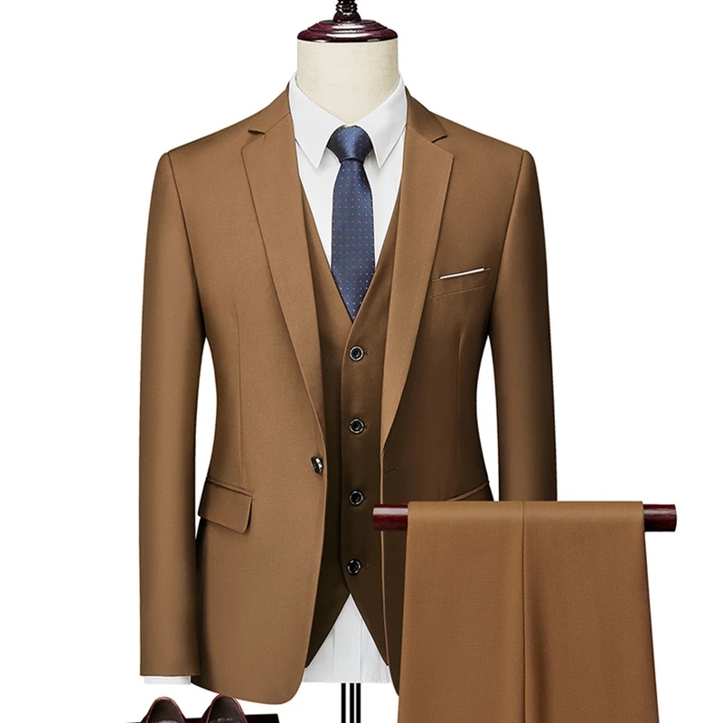 Men Slim Blue Black Wedding Tuxedos 2022 Business Casual Suits Dress Three-piece Set Jacket Pants Vest Wedding Groom Blazer Coat Trousers Waistcoat Wh