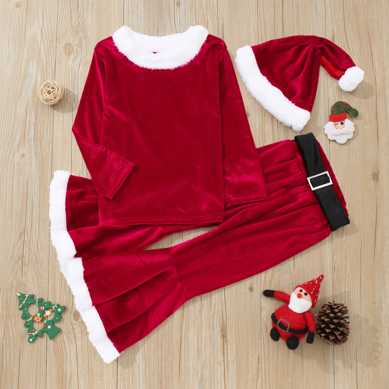 Clothing Sets Toddler Girls Xmas Costume For Year Kids Girls Xmas Clothes Set Tops Belt Pants Hat Baby Girls Christmas Outfit 220905