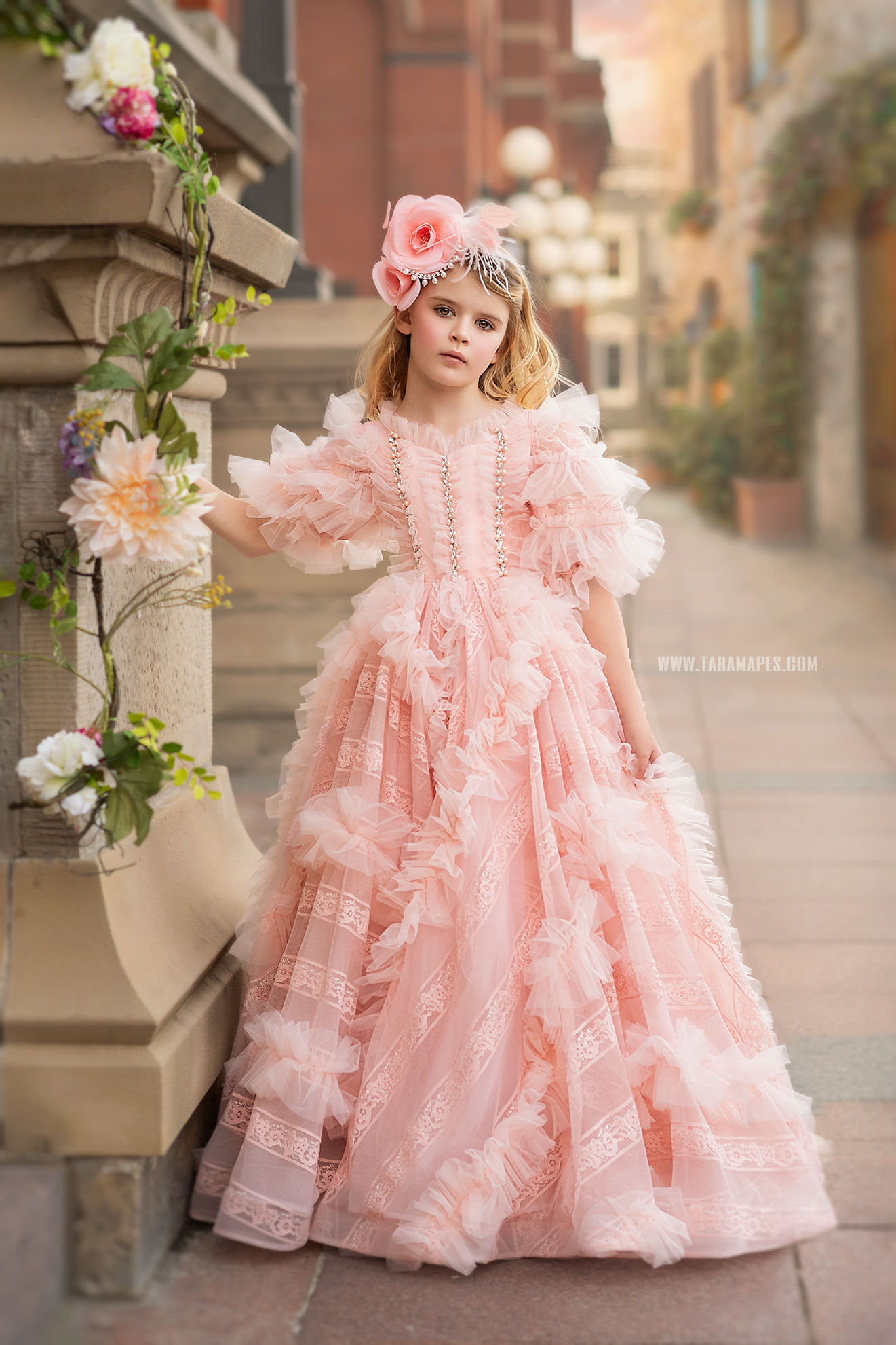 Boho Pink Ruffles Flower Girl Dresses For Wedding Lace Long Paty Birthday Pageant Gowns For Photoshoot First Communion Dress