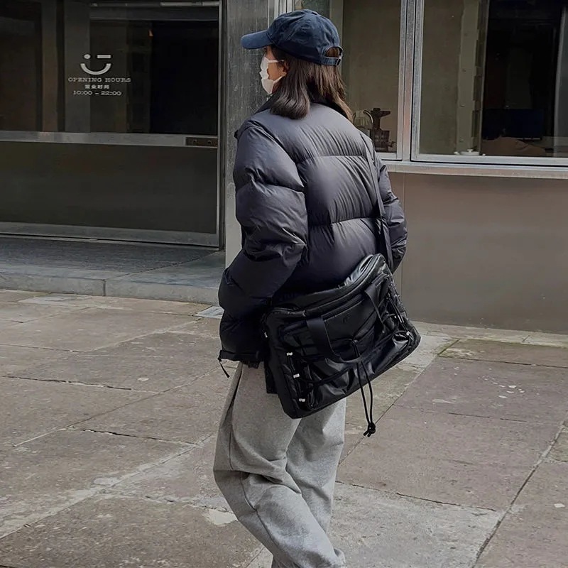 Womens Down Parkas GRELLER Korean Style Women Winter Puffer Jacket Loose Oversized Solid Stand Collar Female Cotton Padded Warm Coat Parkas Clothes 22