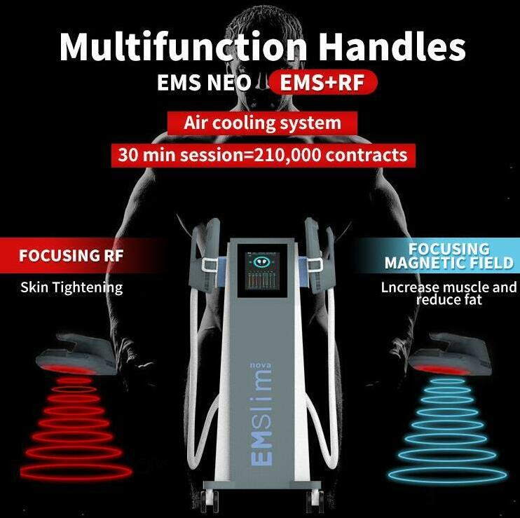 New arrival EMslim RF machine shaping EMS muscle stimulator electromagnetic high intensity body and arms beauty equipment 2 or 4 handles can work at t