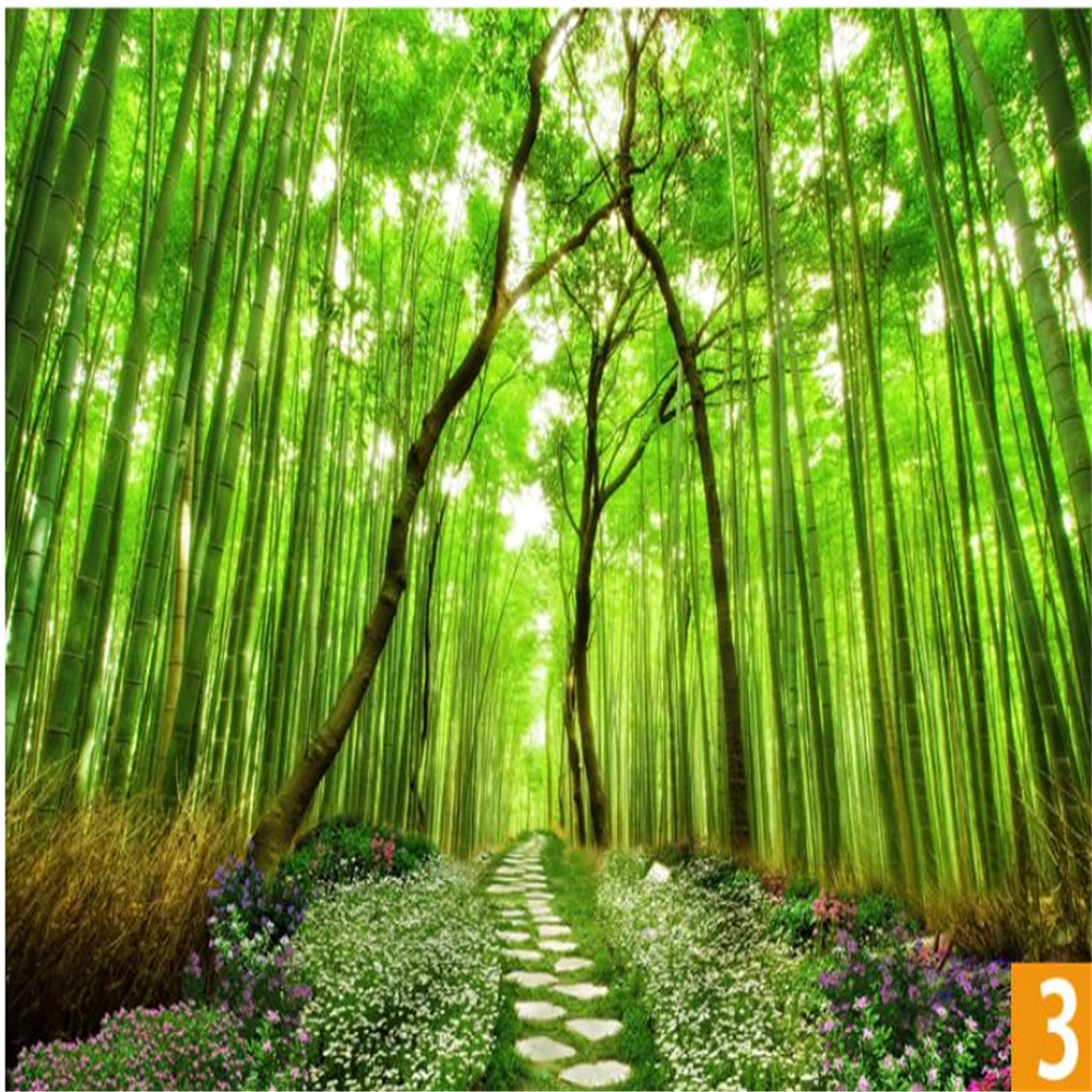 Green bamboo wallpaper landscape painting sticker wallpaper forest living room mural 3d three-dimensional wall