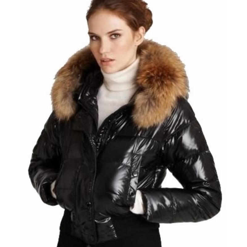 Women's Black Puffer Down Jacket Fur Hood Warm Winter Coat With Pockets - view 5