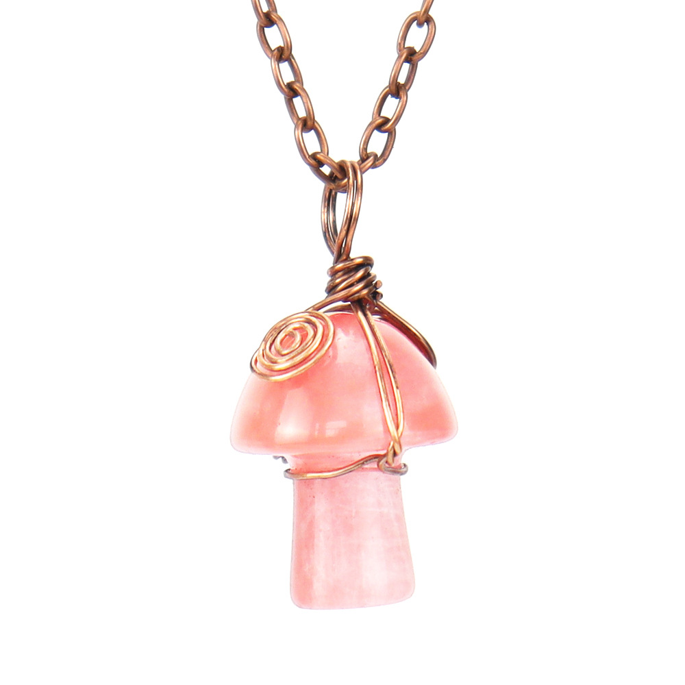 Natural Stone Necklaces Vintage Wire Wrap Carving 2CM Mushroom Pendant Reiki Healing Crystal Tiger Eye Quartz Aventurines Necklace for Women Jewelry