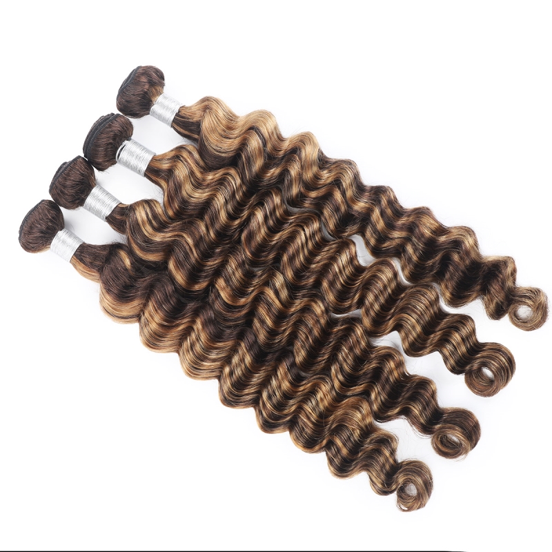 Brazilian Human Hair Extensions 2 Bundles P4/27 Piano Color Straight Deep Wave Kinky Curly Water Wave Double Wefts 10-32inch