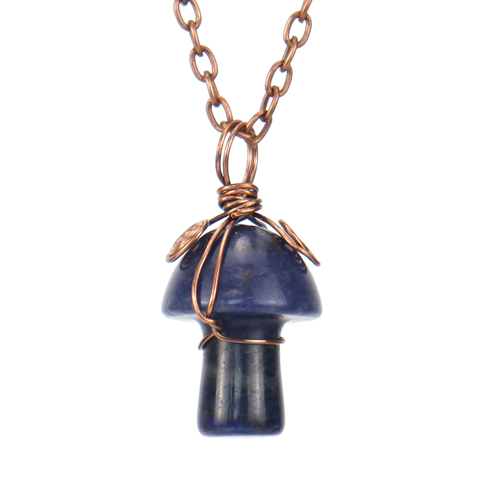 Natural Stone Necklaces Vintage Wire Wrap Carving 2CM Mushroom Pendant Reiki Healing Crystal Tiger Eye Quartz Aventurines Necklace for Women Jewelry