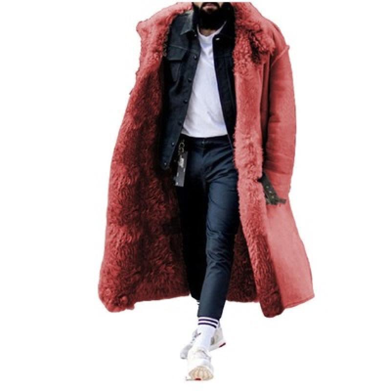Mens Trench Coats Mens Trench Coats Color Solid Autumn Winter and Long Thickened Overcoat Lapel Frosted Velvet Sleeves Warm Pie To Overcome CottonPadd