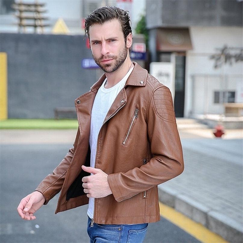 Men's Leather Faux zipper Jackets Men Fashion Casual Man Slim Motorcycle PU Mens Plush Moto man 220905