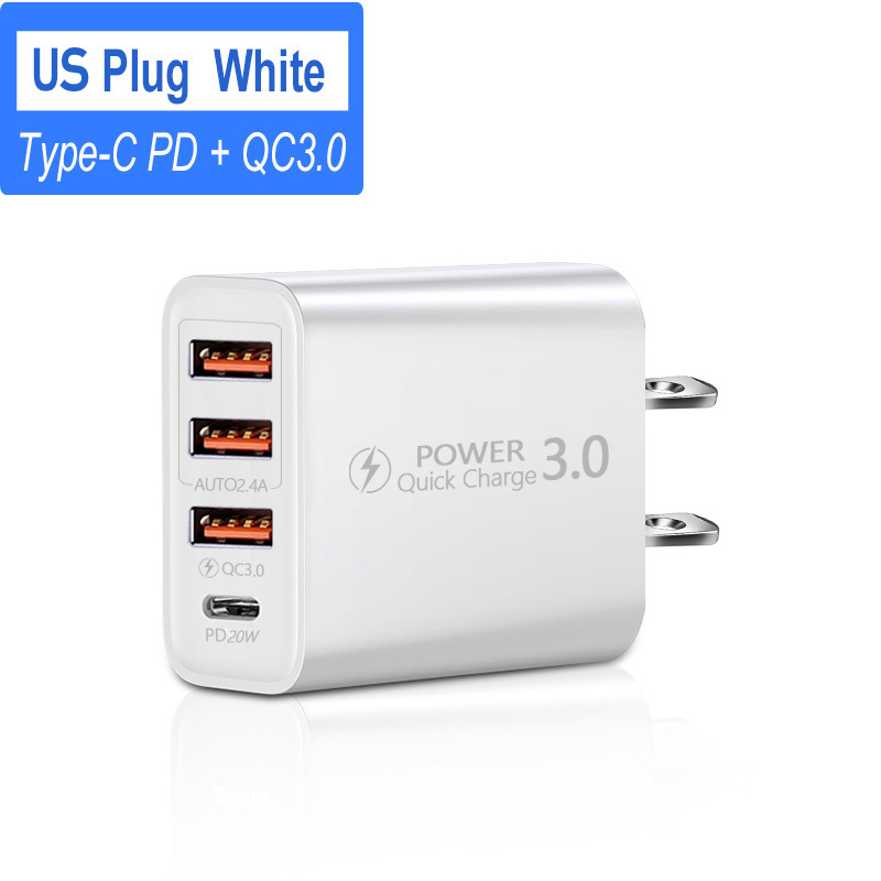 Quick Charge 3.0 USB C Fast Chargers PD 20W Power 3USB PD Home Wall Charging Type C Adapter for IPhone 13 Pro Max Samsung