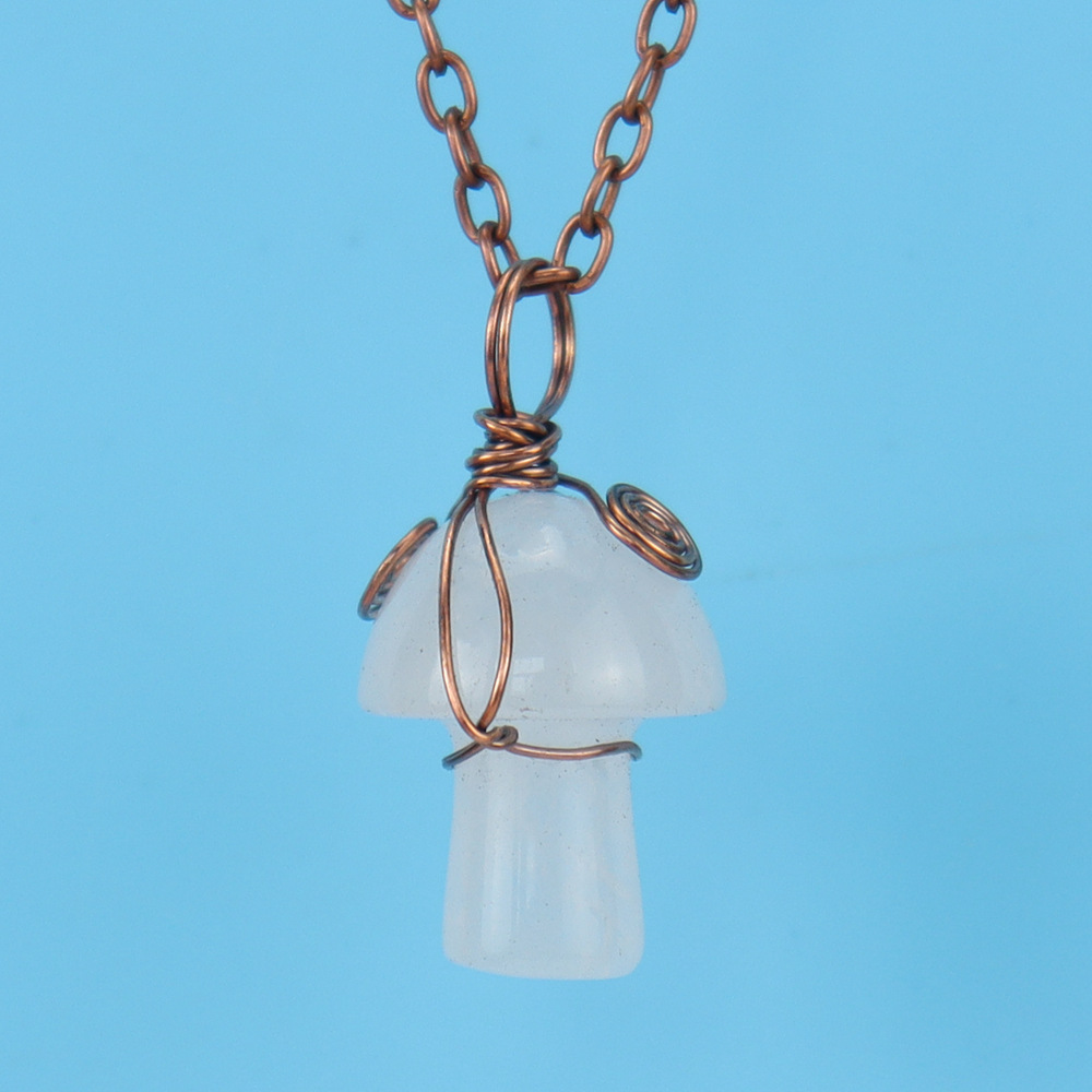 Natural Stone Necklaces Vintage Wire Wrap Carving 2CM Mushroom Pendant Reiki Healing Crystal Tiger Eye Quartz Aventurines Necklace for Women Jewelry