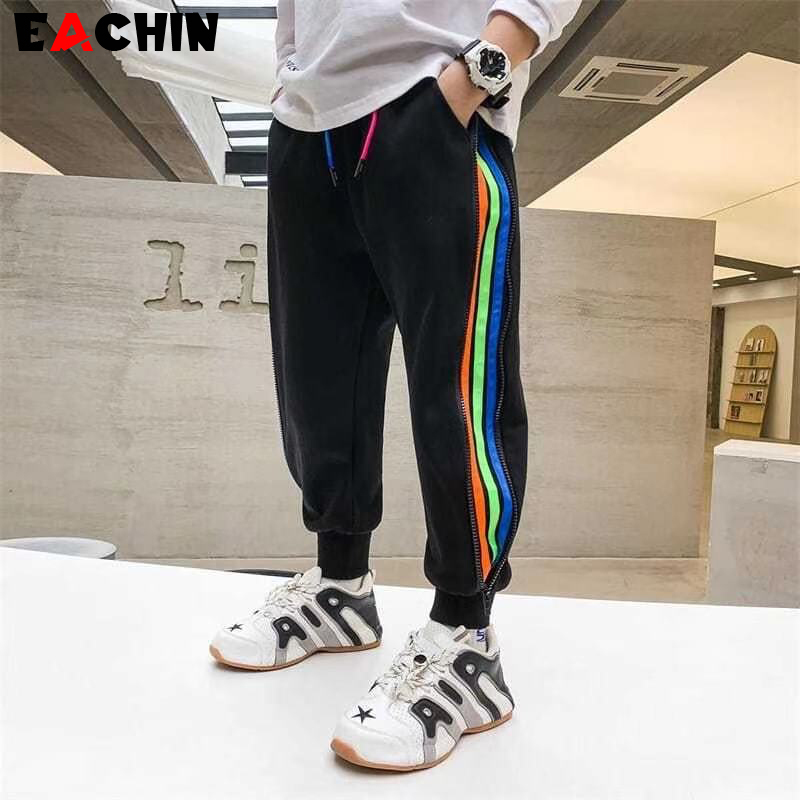 Trousers EACHIN Boys Pants Fashion Striped Trend Sport Casual Pants Spring Fall Teenage Cotton Sweatpants Boy Harem Pants Kids Bottoms 220905