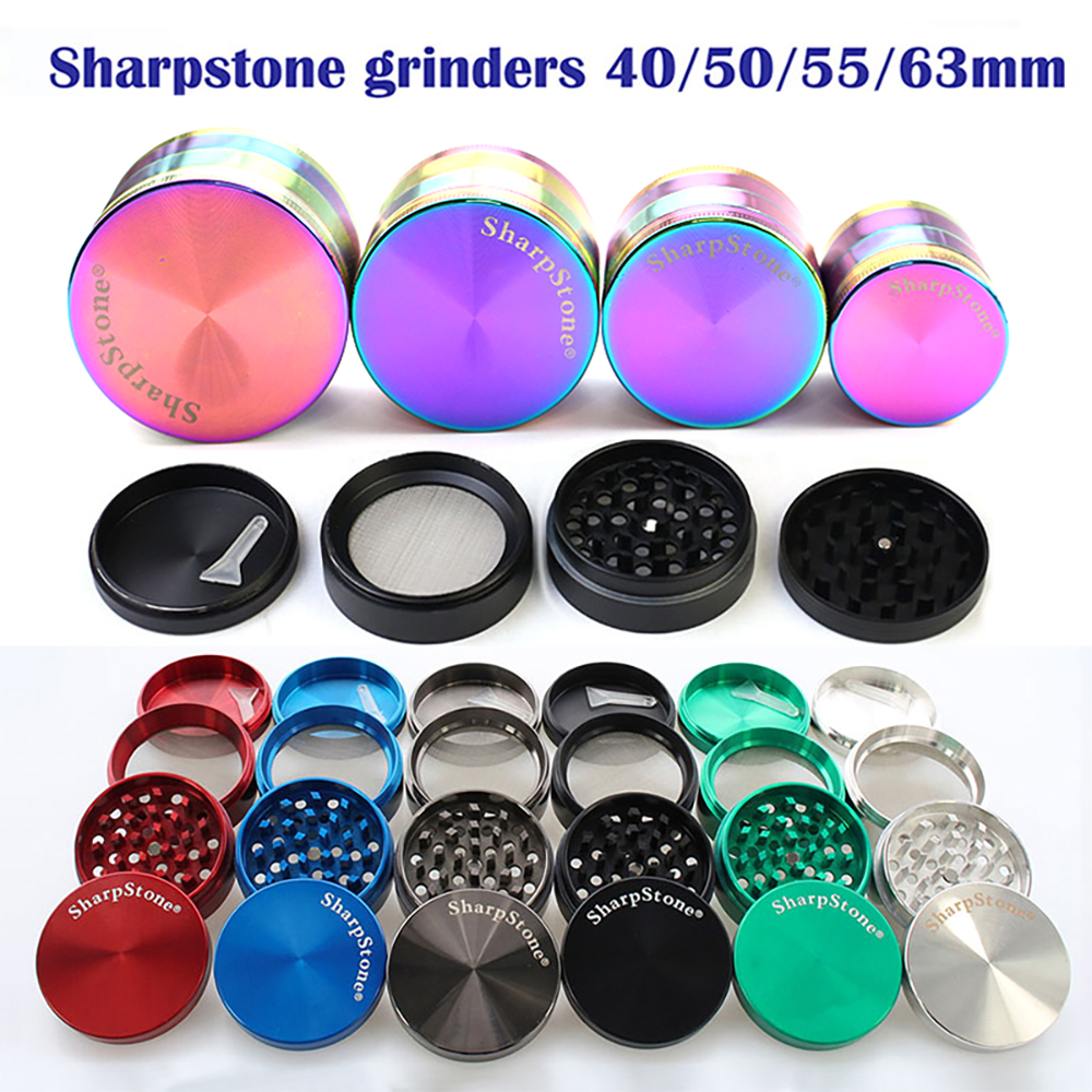 Sharpstone Smoking Herb 4 Part Zinc Alloy 40mm/50mm/55mm/63mm Spice Cracker Tobacco Metal 7 Colors Grinder for Accessories