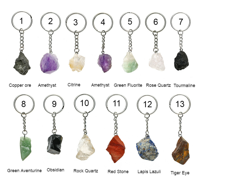 Natural Raw Stone Fluorite Amethyst Key Rings Keychains Car Decor Key Chain Keyholder