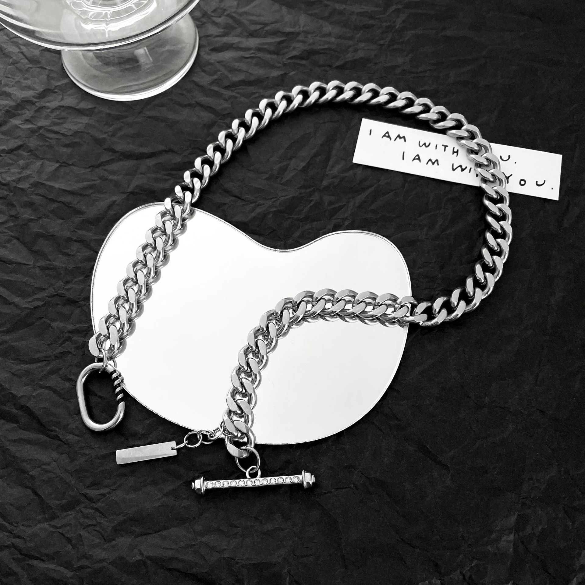 Pendant Necklaces and Charm Bracelets Cuban titanium steel hip hop niche full drilled clavicle chain