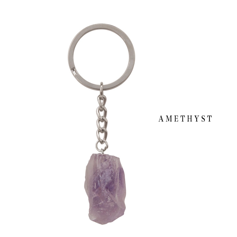 Natural Raw Stone Fluorite Amethyst Key Rings Keychains Car Decor Key Chain Keyholder