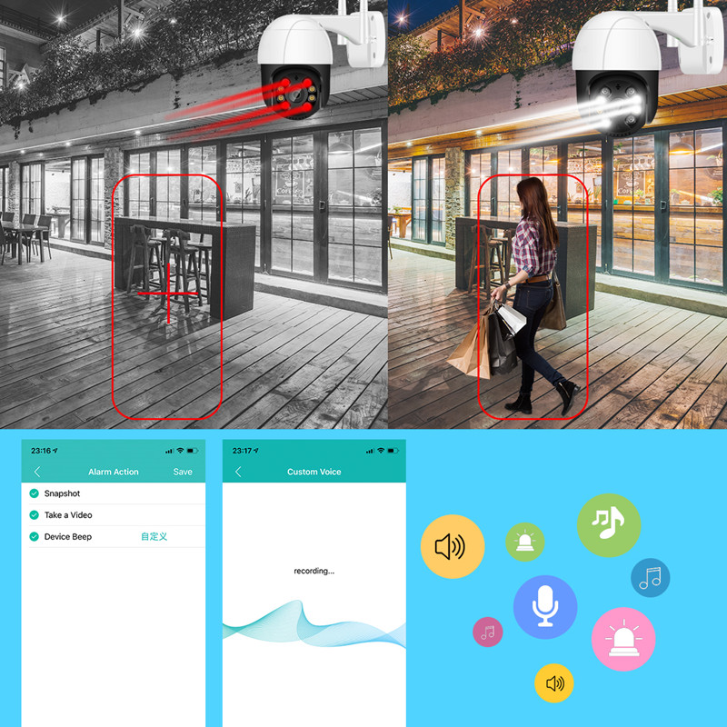 2MP 1080P PTZ WiFi Camera Motion Two Voice Alert Human Detection Outdoor IP Camera Audio IR Night Vision Video CCTV Surveillan