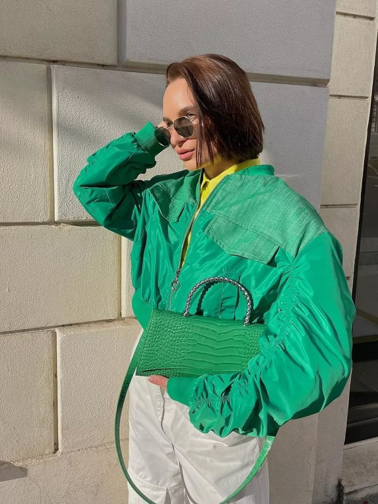 Womens Down Parkas Women Autumn Fashion Contrast Jacket Padded Coat Vintage Long Sleeve Pockets Female Outerwear Chic Tops 220902