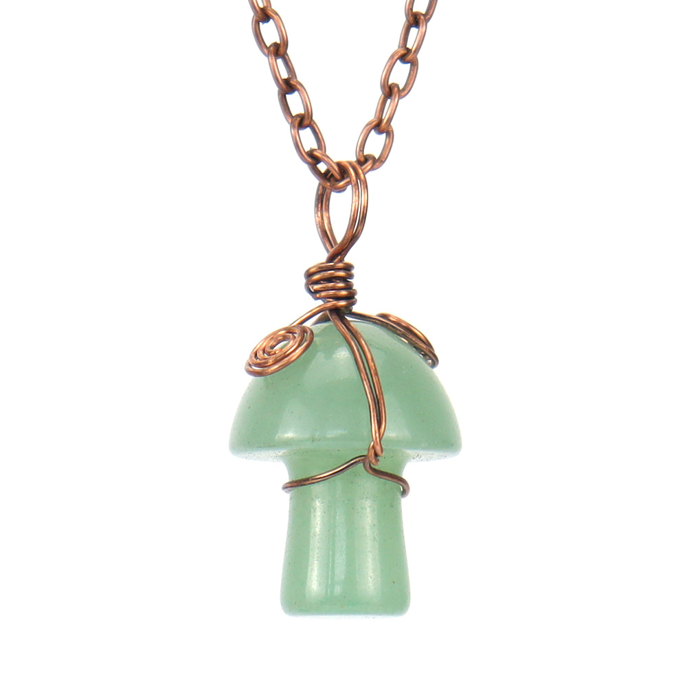 Natural Stone Necklaces Vintage Wire Wrap Carving 2CM Mushroom Pendant Reiki Healing Crystal Tiger Eye Quartz Aventurines Necklace for Women Jewelry