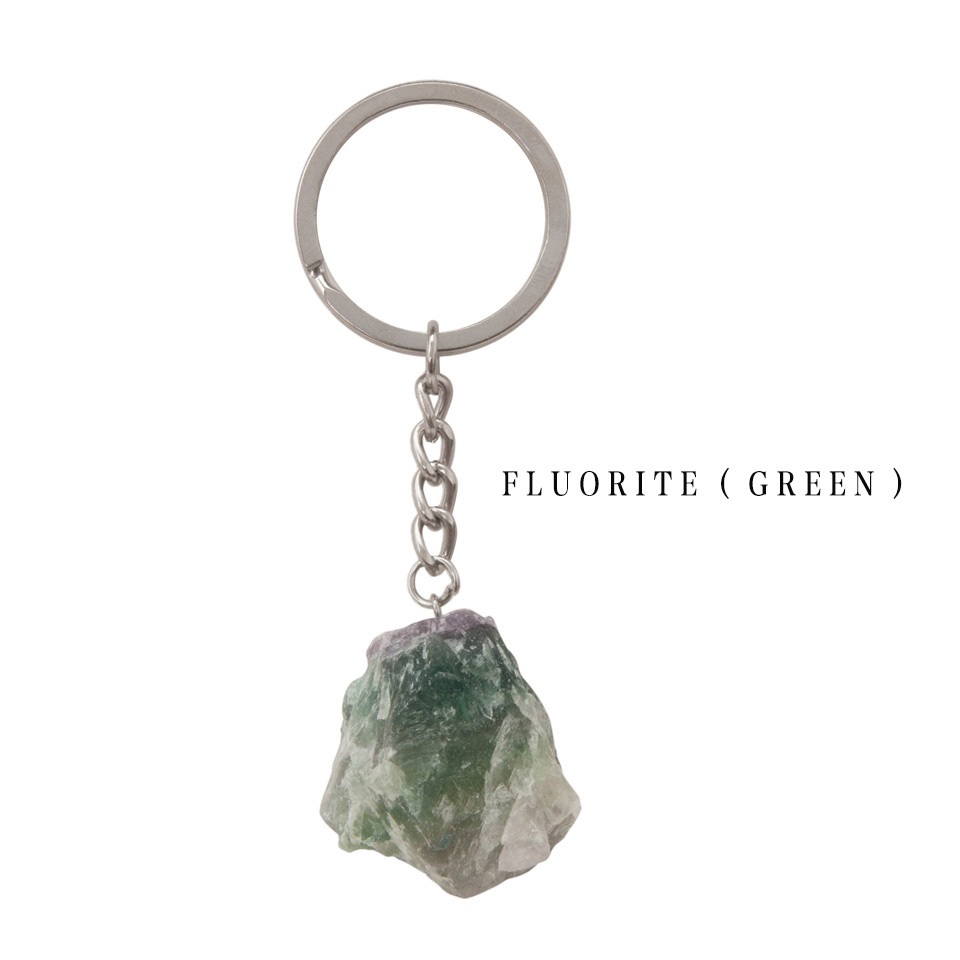 Natural Raw Stone Fluorite Amethyst Key Rings Keychains Car Decor Key Chain Keyholder