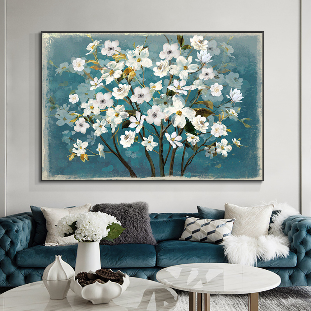 Canvas Painting Abstract White Flowers Oil Modern Nordic Plant Posters And Prints Wall Art Picture For Living Room Home Decor