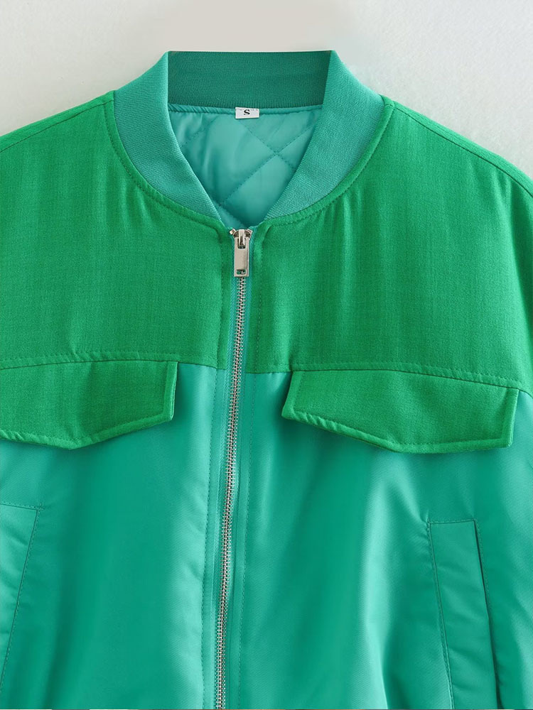 Womens Down Parkas Women Autumn Fashion Contrast Jacket Padded Coat Vintage Long Sleeve Pockets Female Outerwear Chic Tops 220902