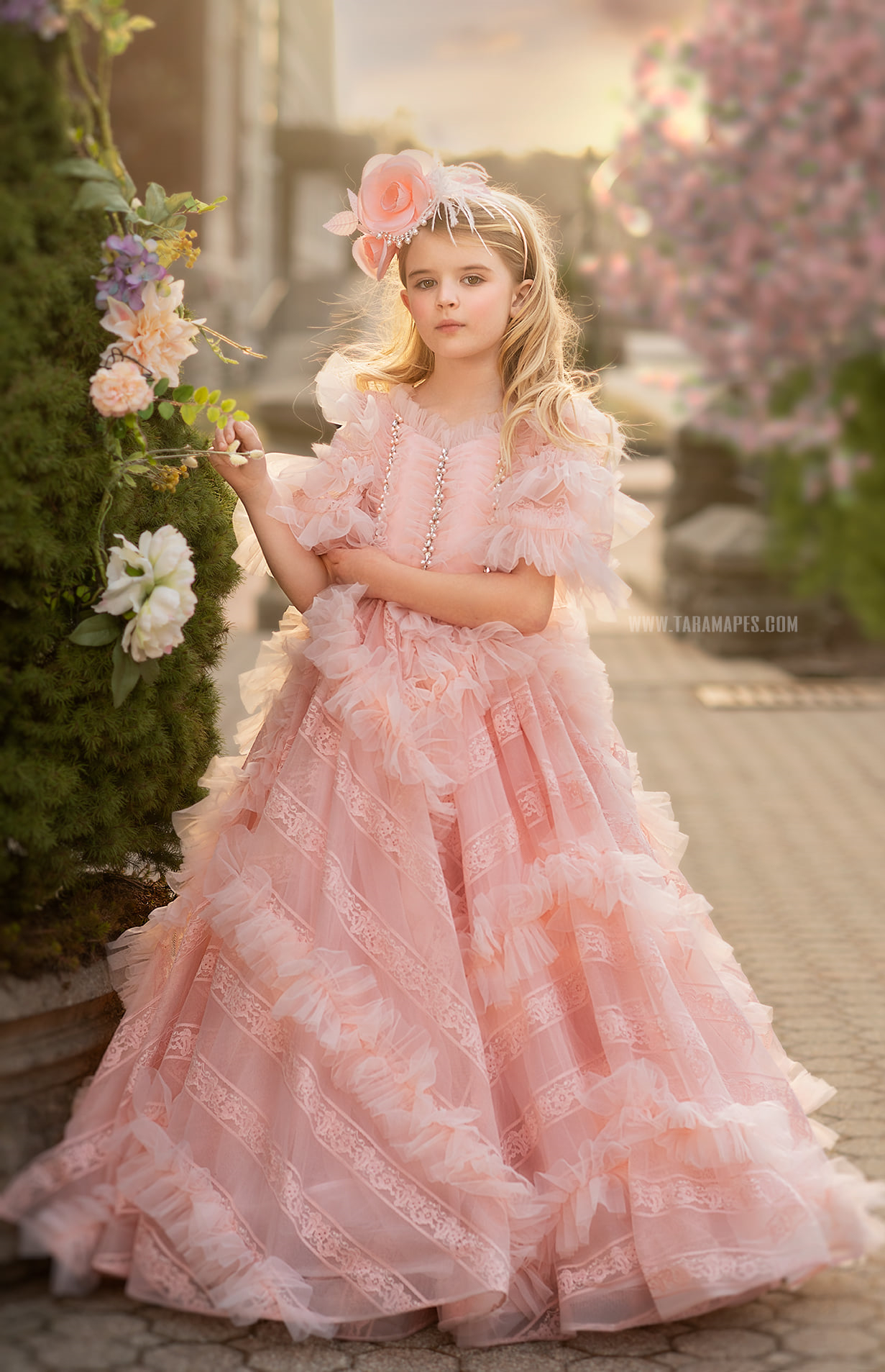 Boho Pink Ruffles Flower Girl Dresses For Wedding Lace Long Paty Birthday Pageant Gowns For Photoshoot First Communion Dress