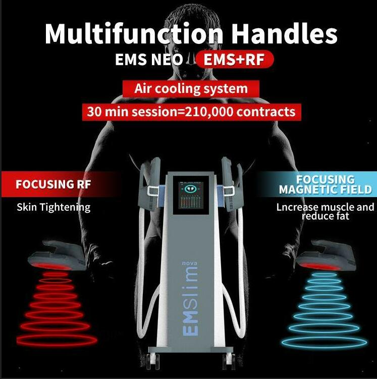 Salon EMslim RF machine shaping EMS muscle stimulator electromagnetic high intensity body and arms beauty equipment 2 or 4 handles can work at the sam