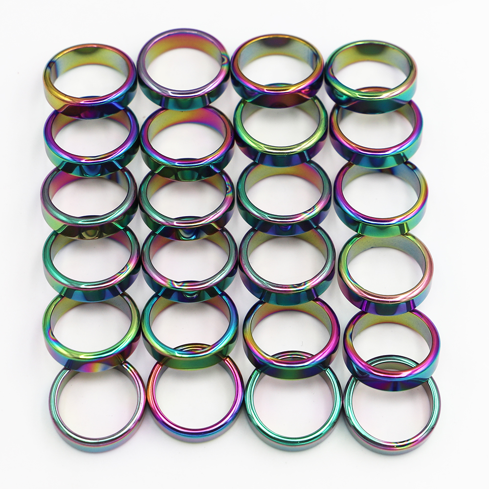 Retro Fashion Hematite Colorful Ring Jewelry Width Cambered Surface Rainbow Color Christmas Present Bijoux Femme Wholesale
