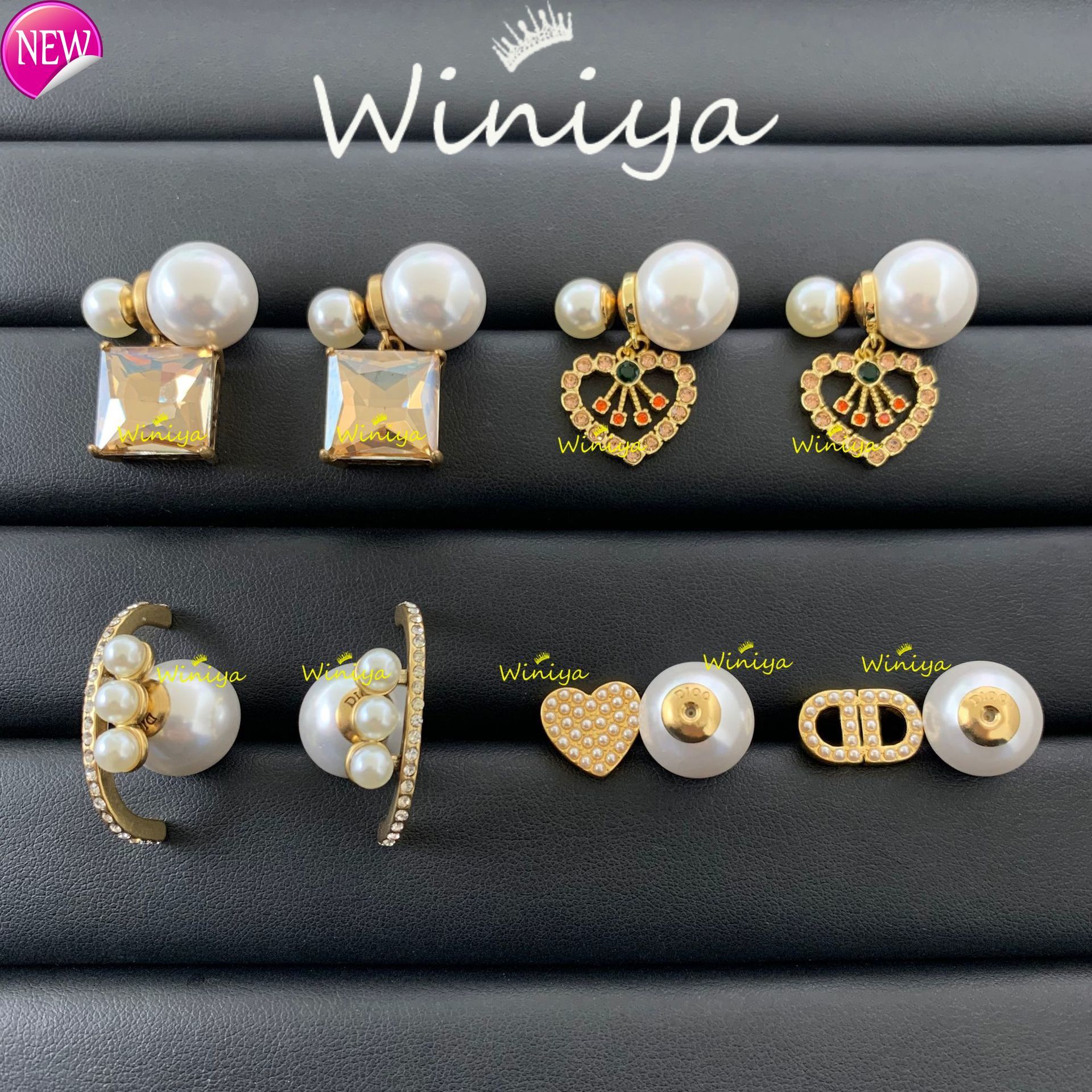 luxury brand design earrings D family / new color diamond pearl feminine square heart geometric Earrings