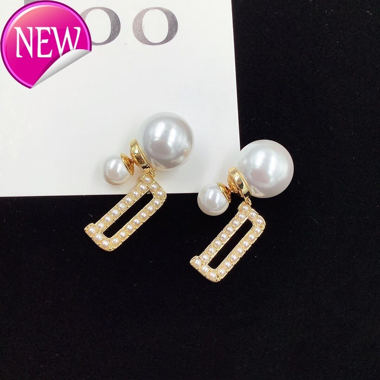 luxury brand design earrings new classic d letter pearl female D star same front and rear Pearl Earrings