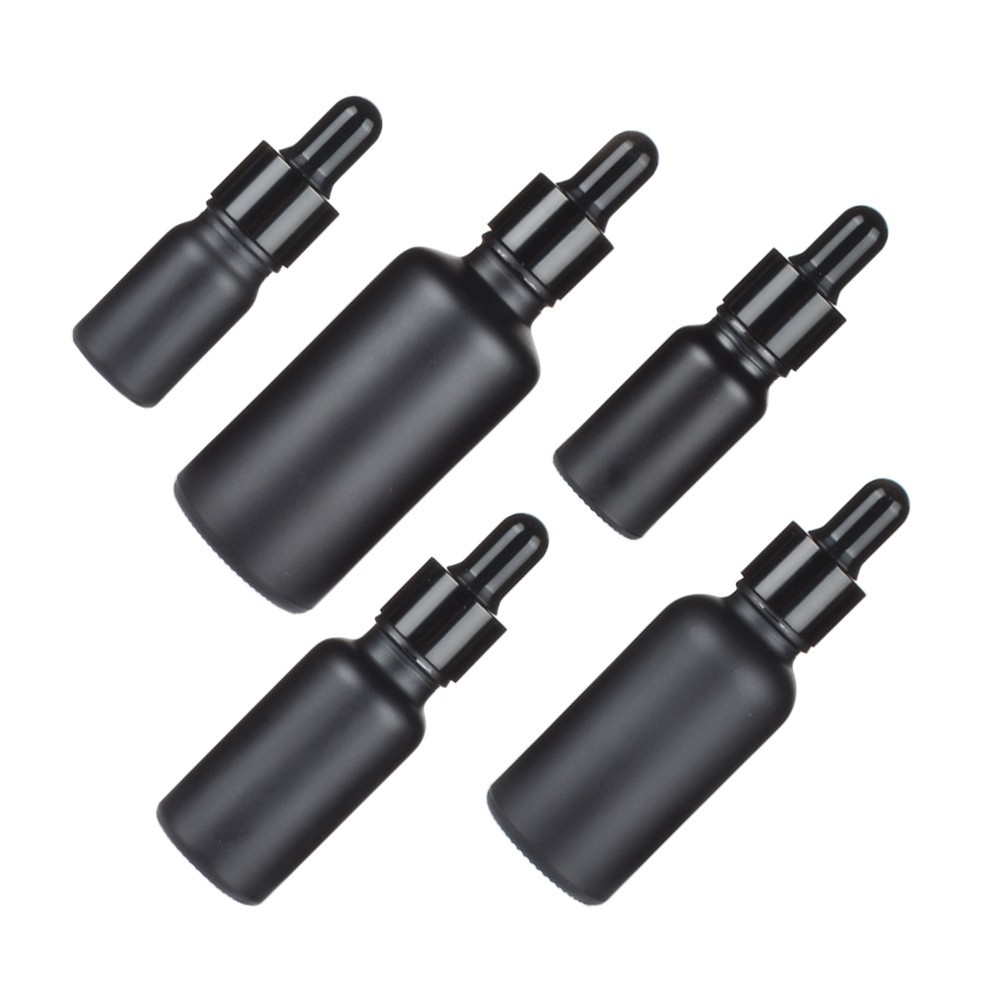 Matte Black Glass Essential Oil Bottles Eye Dropper Bottle with Shiny Anodized Aluminum Cap 5ml 10ml 15ml 30ml 50ml 100ml