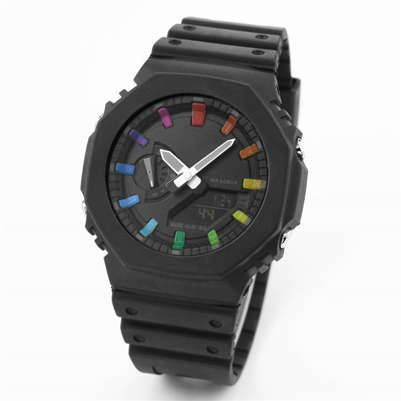 2100 Men's Sports Quartz Digital Watch Iced Out Watch High Quality All Hands Operable LED Dual Display Waterproof World Time Black Rainbow Oak Collection
2100 Men's Sports Quartz Digital Watch Iced Out Watch High Quality All Hands Operable LED Dual Display Waterproof World Time Black Rainbow Oak Collection