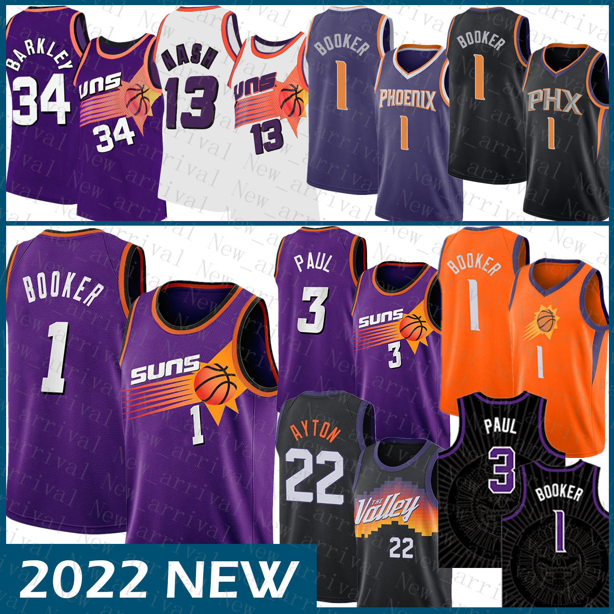 

2022 Basketball Jersey 1 3 22 13 34 Phoenixs Sun Devin Booker Chris Paul DeAndre Ayton Steve Nash Charles Barkley Contrast Color, 2022 jersey